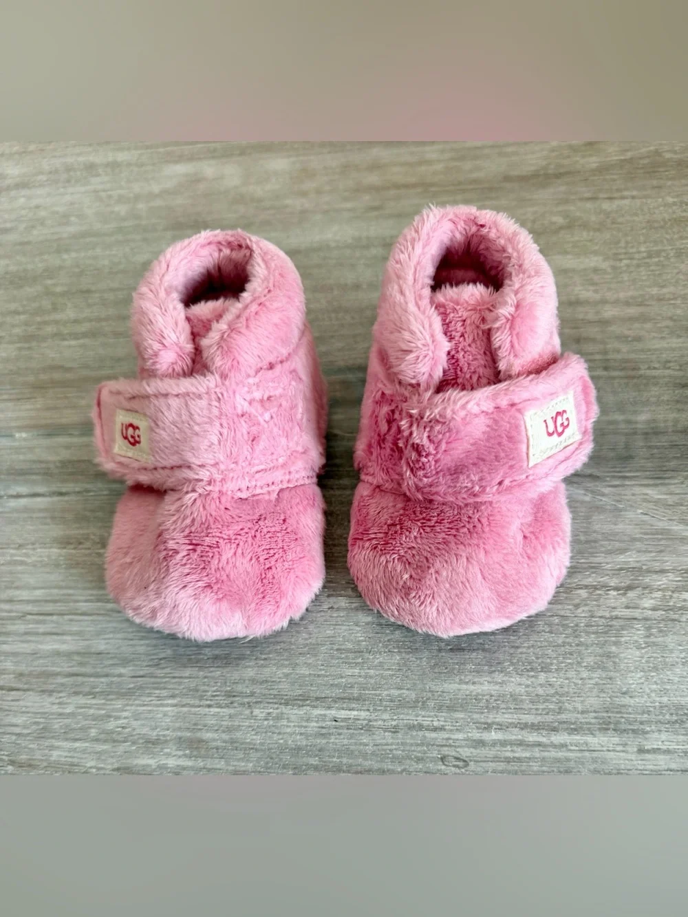 UGG Baby Plush Warm Pink Hook-and-Loop Slip-On Booties Slippers 1